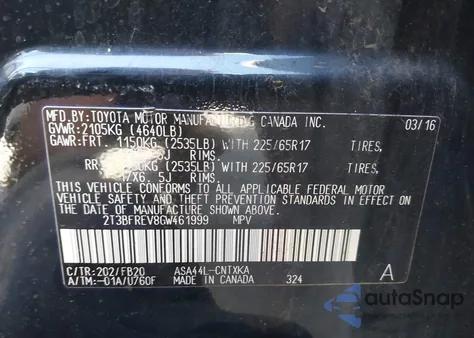 2016 Toyota Rav4 Le from USA, damaged, VIN 2T3BFREV8GW461999